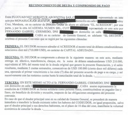 Reconocimiento de deuda de Fernando Cerimedo