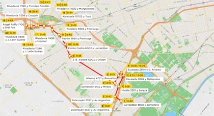 Recorrido de Maia Yael Belloso y Carlos Savanz desde Villa Lugano hasta Liniers, la mañana de la desaparición de la nena