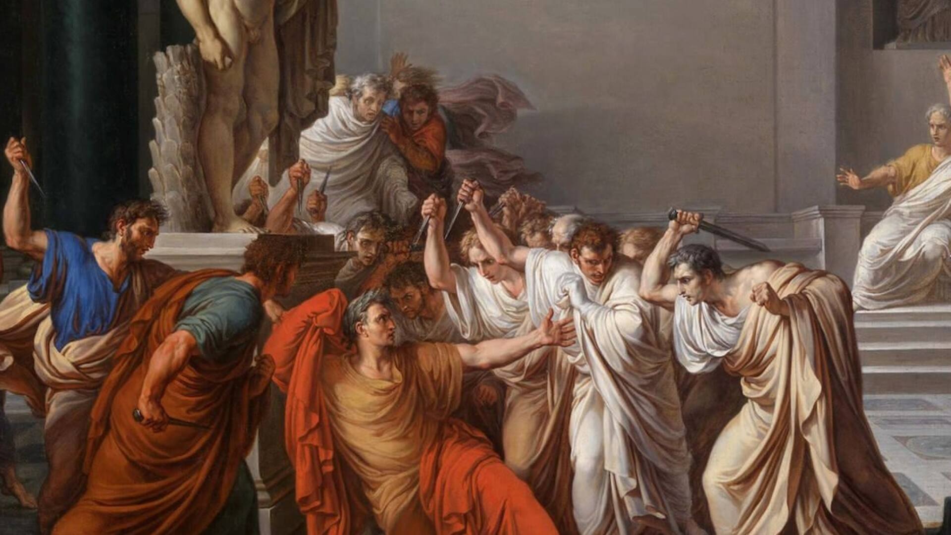 Recorte de La muerte de Julio César, obra de Vincenzo Camuccini (1806).