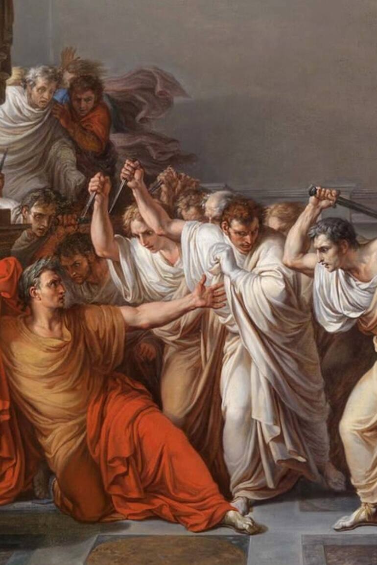 Recorte de La muerte de Julio César, obra de Vincenzo Camuccini (1806).