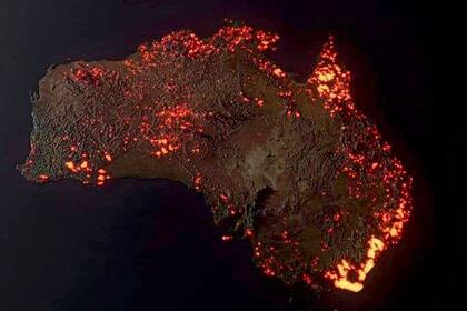 Recreación de los incendios en Australia hecha a partir de datos satelitales de la NASA