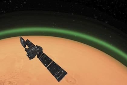 Recreación del brillo verde alrededor de Marte