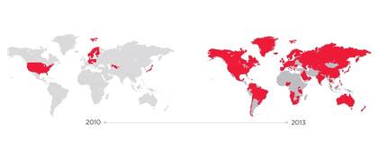 Redes LTE en el mundo en los últimos tres años