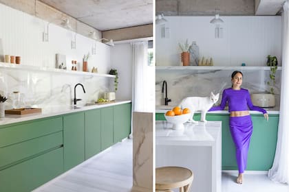 “Reemplacé las típicas alacenas por un estante de mármol liviano y minimalista que es un buen marco para exhibir utensilios y elementos de cocina”.