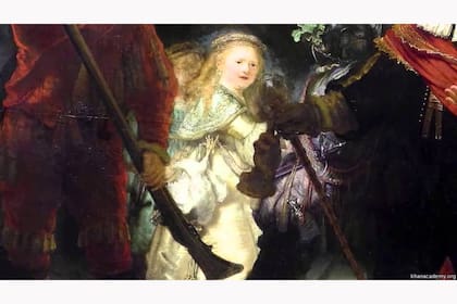 La mujer fantasmal en otro detalle de la célebre Ronda nocturna de Rembrandt
