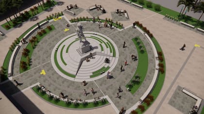 Render de cómo quedará emplazada la escultura en el Parque Intercultural 2 de Febrero, en Residencia: los materiales fueron donados, pero falta que el gobierno ejecute la obra del pedestal