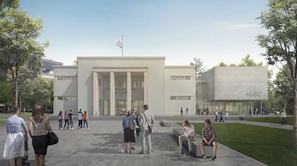 Render de la futura fachada del museo, en base a un proyecto ganado por concurso por el estudio Carballo Errasti Arquitectos