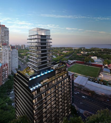 Render del edificio que construye la desarrolladora BrodyFriedman en Núñez donde estaba el hotel alojamiento JJ