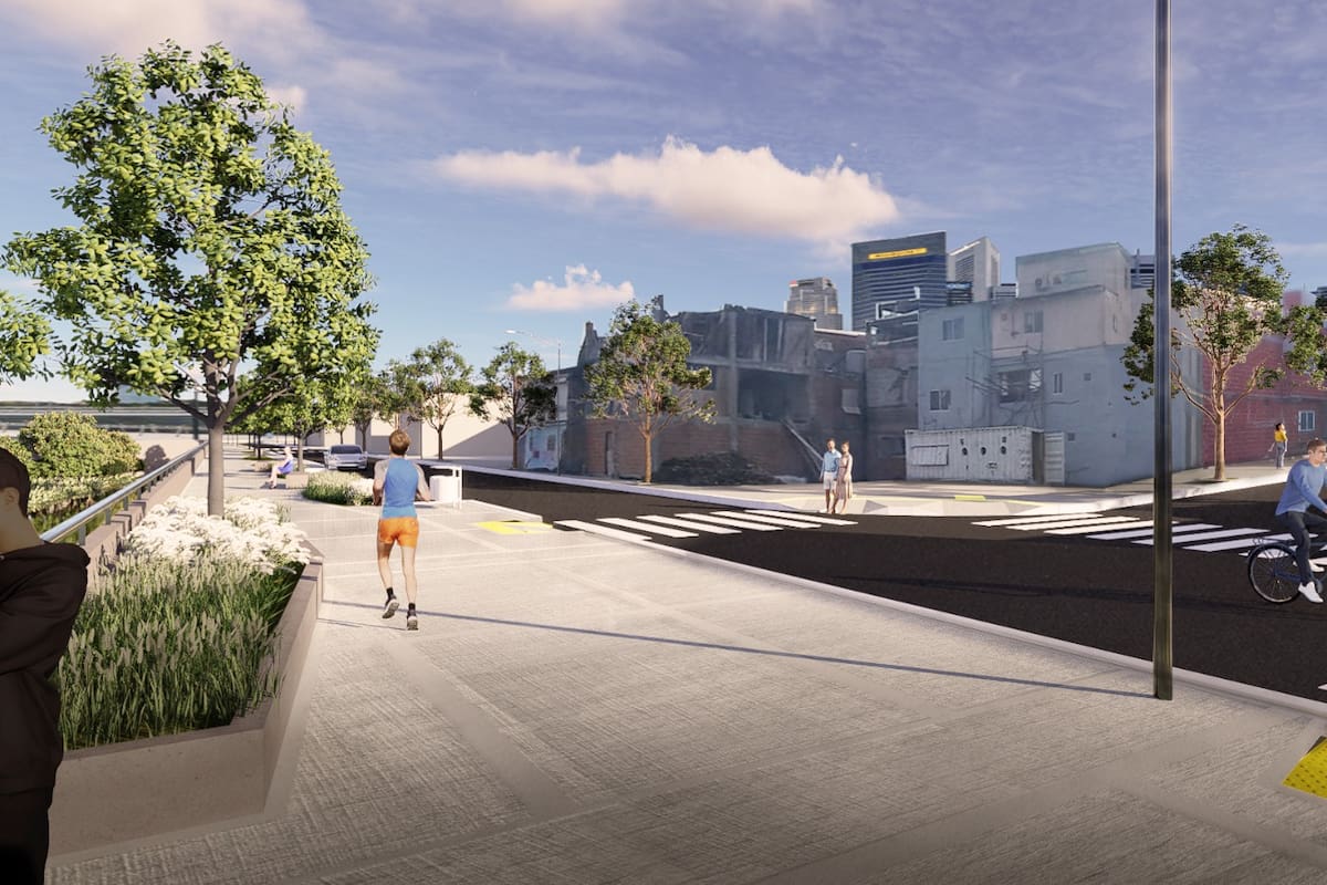 Render del paseo ribereño que avanza en la Costanera Sur