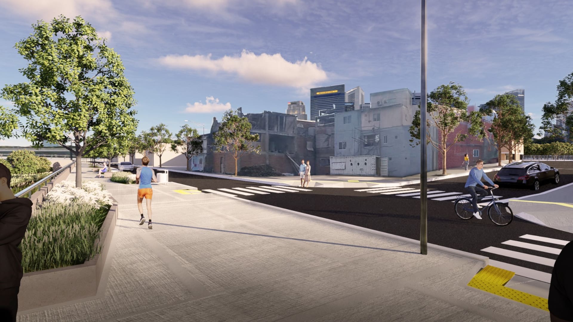 Render del paseo ribereño que avanza en la Costanera Sur