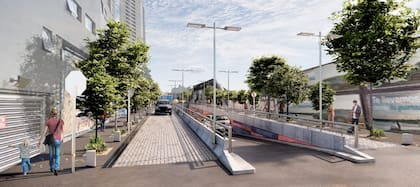 Render del paso bajo nivel en la calle García Lorca y las vías del tren Sarmiento, en Caballito