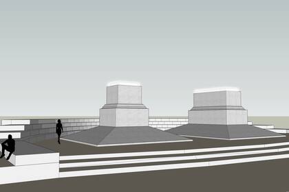Render del proyecto de Dolores Cáceres, "la plaza de los pedestales vacíos", en homenaje a San Martín y Las Heras