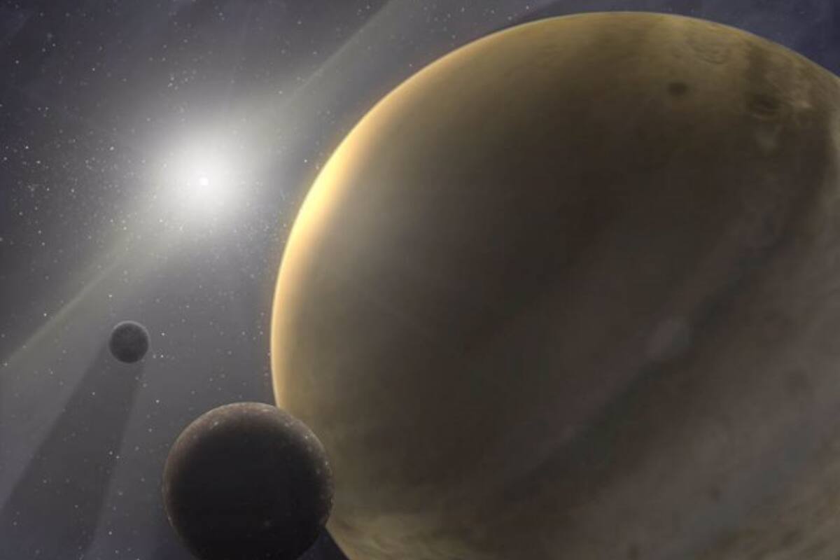 Representación artística de un sistema estelar de 10 millones de años con un planeta gigante gaseoso como Júpiter