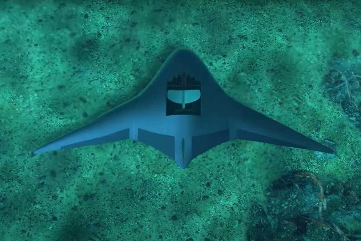 Representación artística del proyecto Manta Ray, un dron submarino con funcionamiento autónomo y una capacidad para operar sin necesidad de un operador