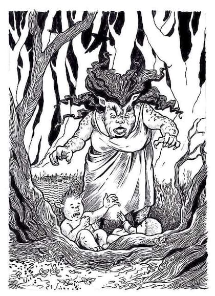 Representación de la madre y su hijo troll