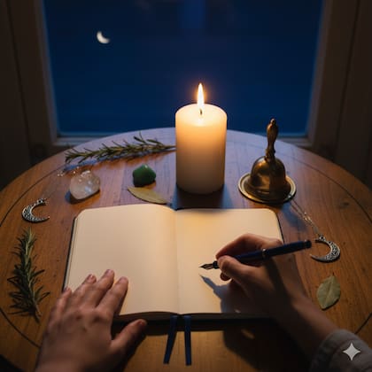 Representación del ritual de las 10 intenciones para manifestar con la Luna nueva