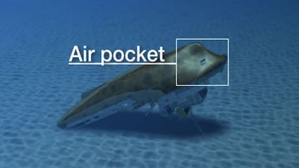 Reproducción de cómo quedó el Jascon 4, en el fondo del mar, y dónde estaba la burbuja de aire ("Air pocket") que le permitió a Harrison Okene mantenerse con vida.