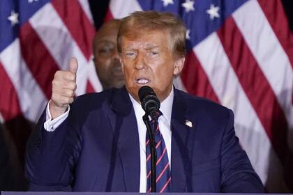 Republican presidential candidate former President Donald Trump speaks at a primary election night party in Nashua, N.H., Tuesday, Jan. 23, 2024. (AP Photo/Pablo Martinez Monsivais)