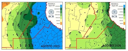 Reserva de agua útil en 2025 y este año
