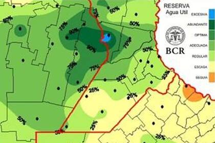 Reserva de agua útil en los suelos de la zona núcleo en porcentaje