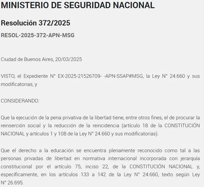 Resolución 327/2025 publicada en el boletín oficial.