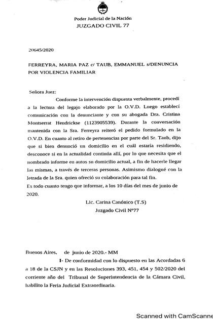 Resolución por denuncia de violencia familiar