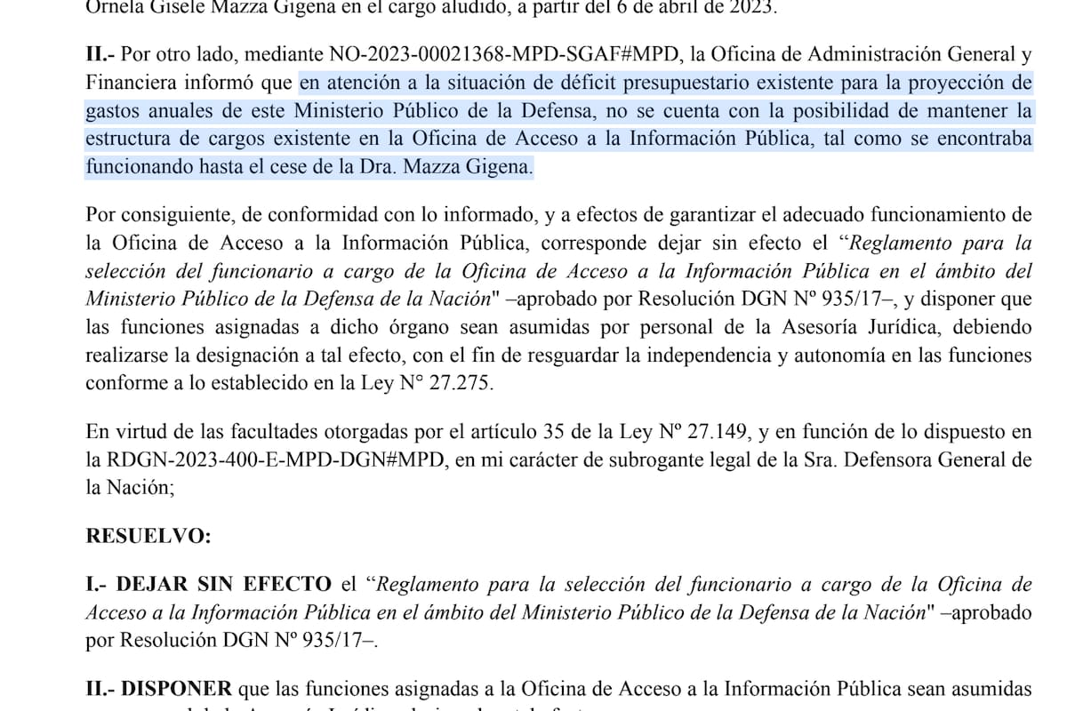Resolución que deja sin efecto el proceso de selección del responsable de la Oficina de Acceso a la Información Pública