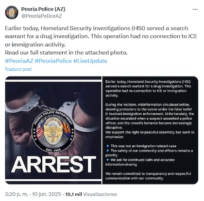 Respuesta del Departamento de Policía de Peoria en X