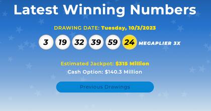 Resultados de la lotería Mega Millions del 3 de octubre