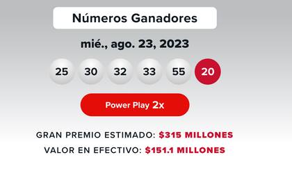 Resultados de la lotería Powerball del 23 de agosto