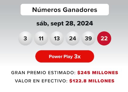 Resultados del Powerball del sábado 28 de septiembre.