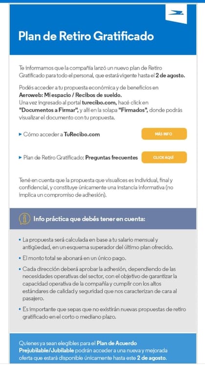Retiro voluntario Aerolíneas
