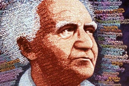 Retrato de Ben-Gurión hecho con la letra de la declaración de la Independencia de Israel por Michel Schwartz