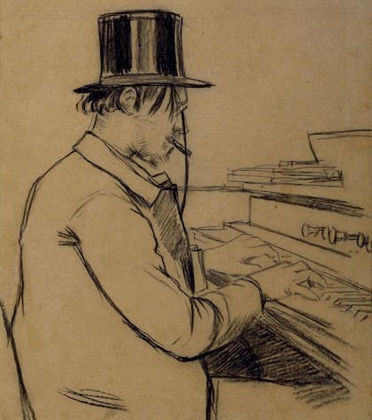 Retrato de Erik Satie (1866-1925), tocando el armonio.