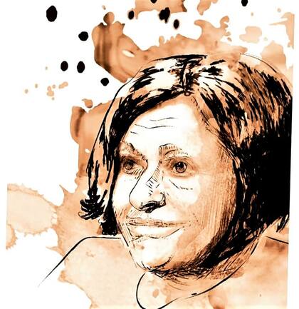 Retrato de Liliana Heker con tinta de café, en las páginas de "Café literario"