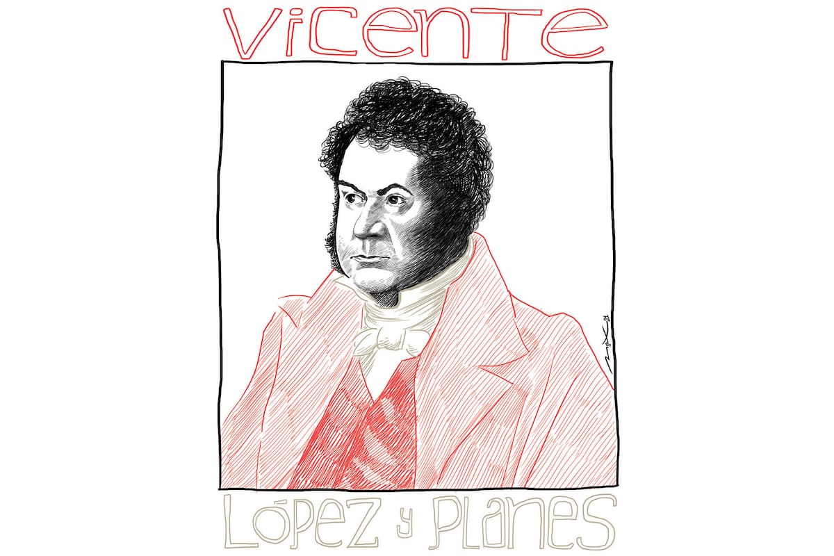 Retrato de Vicente López y Planes ilustrado por Max Aguirre