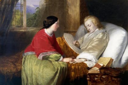 Retrato de Wolfgang Amadeus Mozart (1756 - 1791) mientras componía el Réquiem, pintado por William James Grant, 1854.