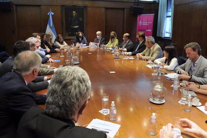 Reunión de ayer en el Ministerio de Salud, entre la titular de esa cartera, Carla Vizzotti, el secretario de Comercio Interior, Roberto Feletti, y las cámaras que agrupan a los laboratorios