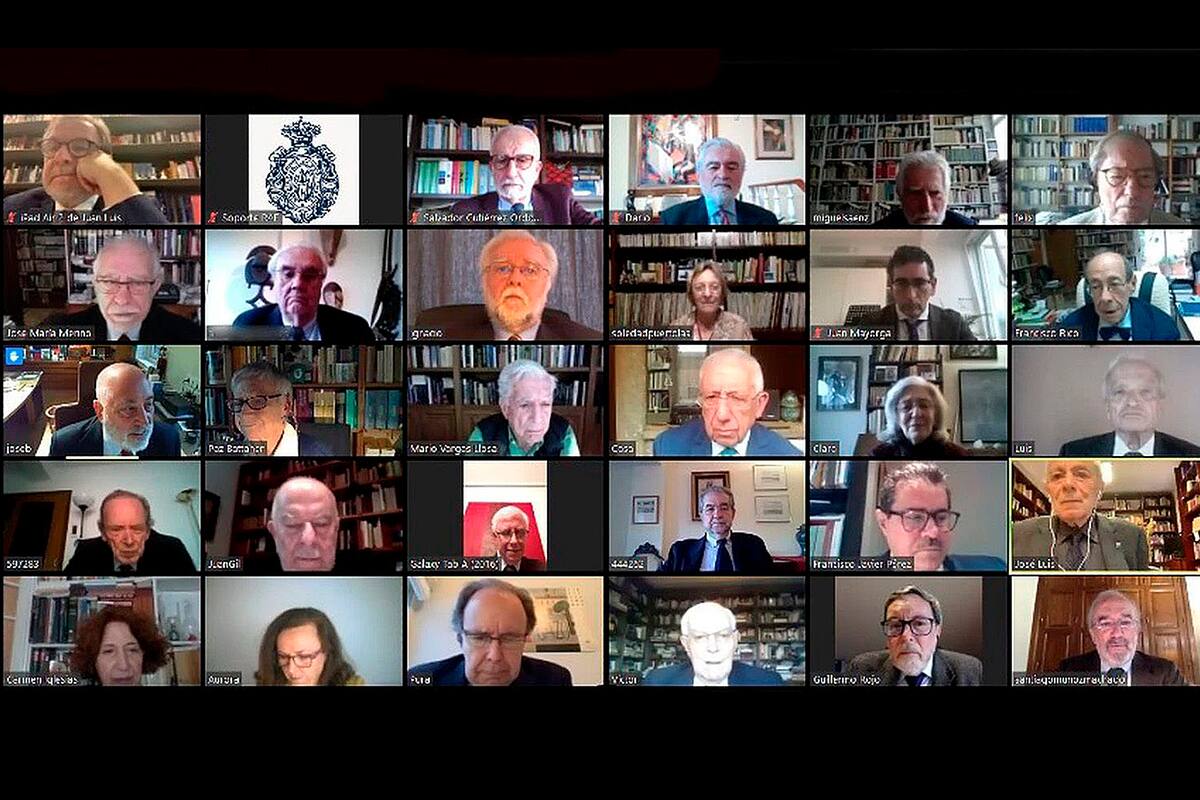Reunión telemática de los académicos del Real Academia Española realizada el 16 de abril