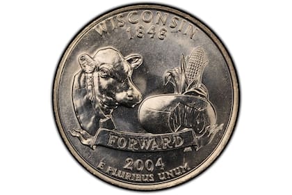 Reverso de la moneda de 25 centavos acuñada en Wisconsin en el 2004 (PCGS)