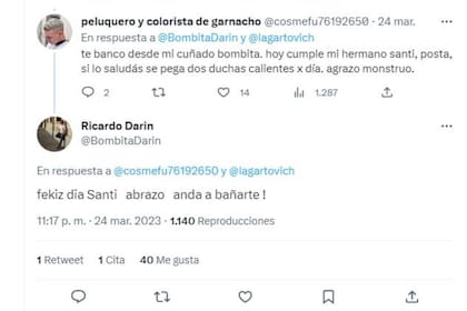 Ricardo Darín se toma su tiempo, a veces, para responder a los saludos de usuarios de Twitter