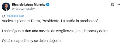 Ricardo López Murphy opinó sobre el acto de Javier Milei (Fuente: @rlopezmurphy)