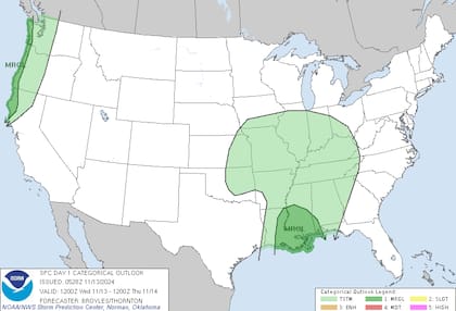 Riesgo de inundaciones en el sur: las lluvias en el Valle del Mississippi y Tennessee podrían causar inundaciones en Luisiana y Misisipi.