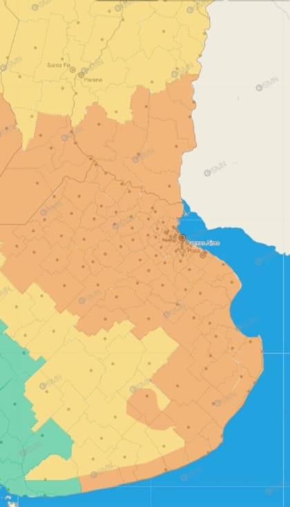 Rige alerta naranja en Buenos Aires, Córdoba, Santa Fe, Entre Ríos, La Pampa y Río Negro