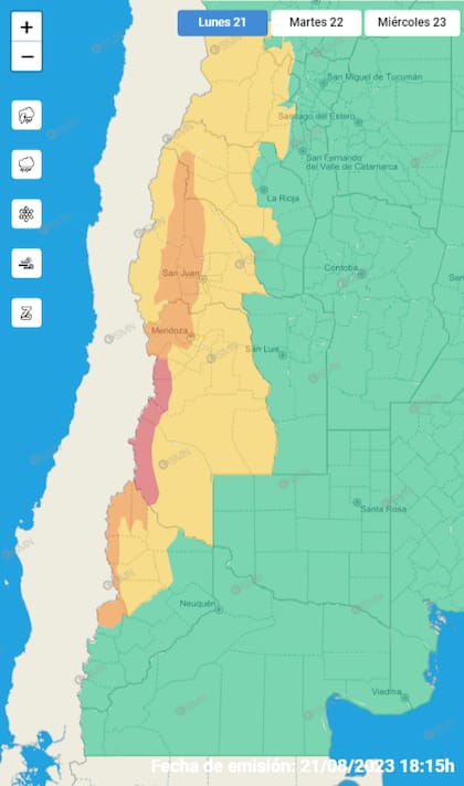 Rige alerta roja por nevadas en la provincia de Mendoza, en la zona cordillerana