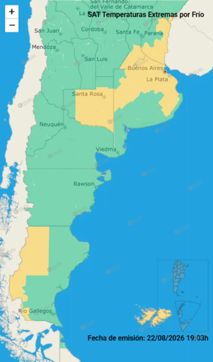 Rige una alerta por frío extremo varias provincias del país