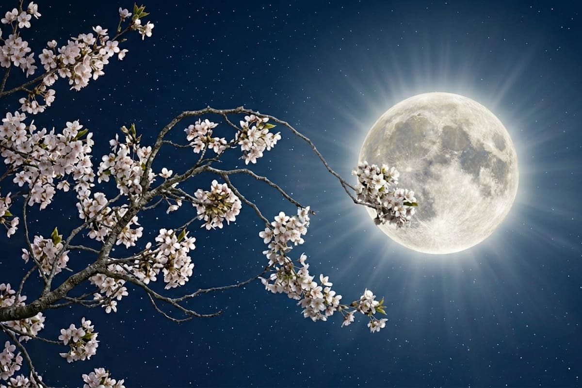 Rituales para hacer con la Luna llena de mayo, conocida como la "Luna de las Flores" (imagen ilustrativa generada con IA)