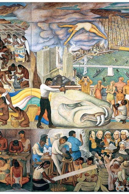 Rivera pintó el fresco en la Exposición Internacional del Golden Gate de 1940 en Treasure Island, ante la mirada de miles de personas. Paco Link, director del proyecto, comparó la obra con una cáscara de huevo de 22,5 metros