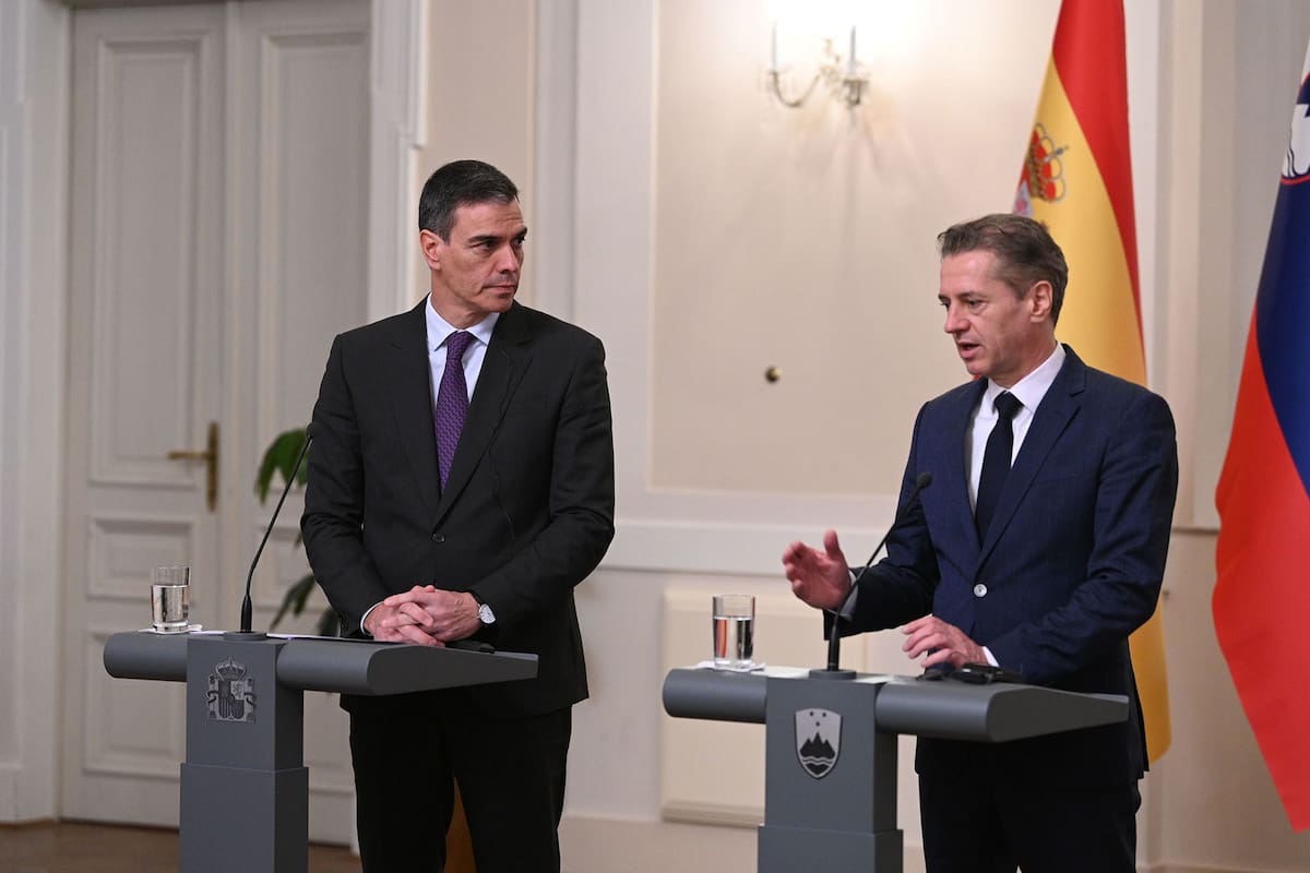 Robert Golob durante una rueda de prensa junto a Pedro Sánchez en Liubliana (Eslovenia)