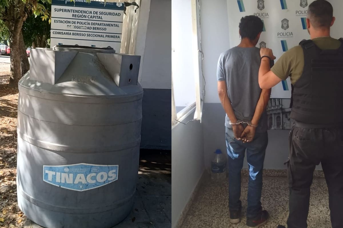 Robó un tanque de agua en Berisso, se lo llevó rondado por varias cuadras y quedó todo grabado